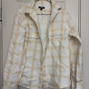 Express Men’s plaid button up shirt / flannel in white/cream/beige colors
